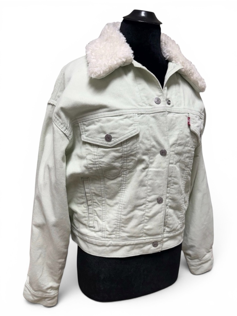 Levi’s Sherpa Ex-Boyfriend Sage Corduroy Trucker Jacket - Picture 1 of 9